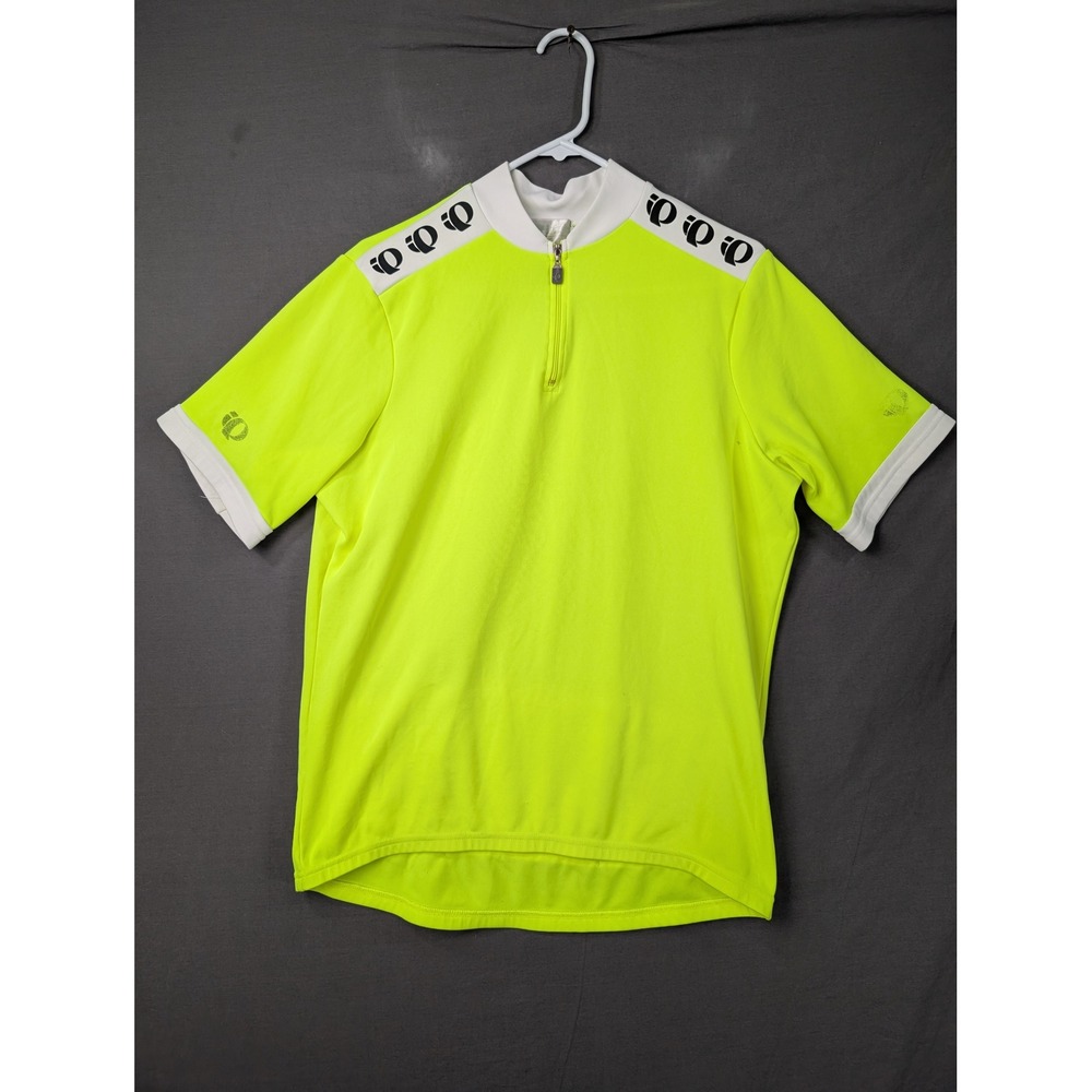 Pearl Izumi Mens Cycling Jersey Neon Yellow Short Sleeve 1/4 Zip Vintage 5854